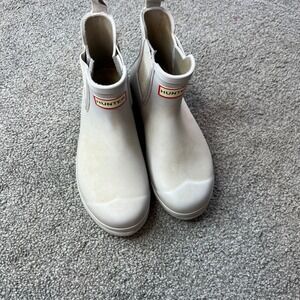 Hunter boots Womens 6 Cream White Rubber Chelsea Rain Boots Ankle Mid Calf